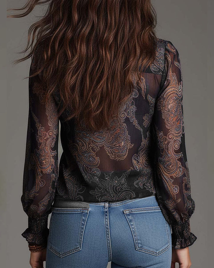 Blouse Demi-Zip Volant Rétro