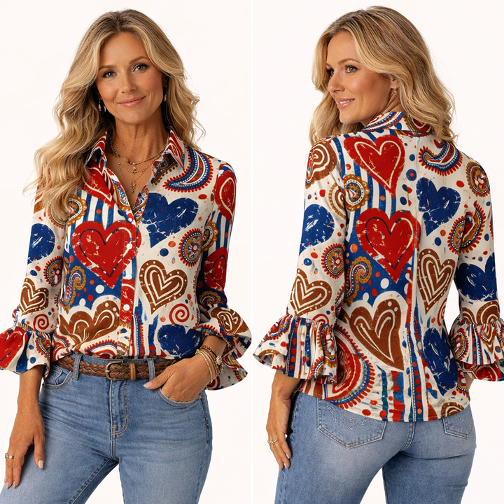 Chemiser Vintage À Imprimé Cœur